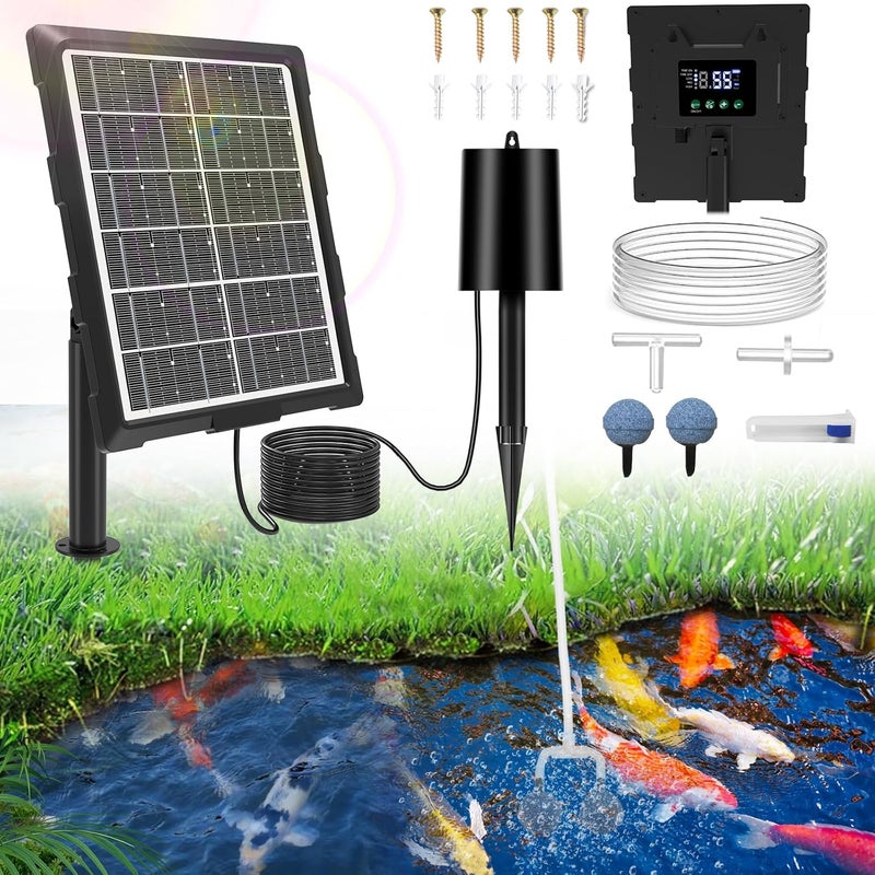 Srygery Upgraded Digital Display Solar Pond Aerator, 3 Working Modes(Low/Med/High) Solar Aerator for Outdoor Ponds with Timing Function, Solar Air Pump with Bubble Regulator for Small Ponds, Fish Tanks - Image 1
